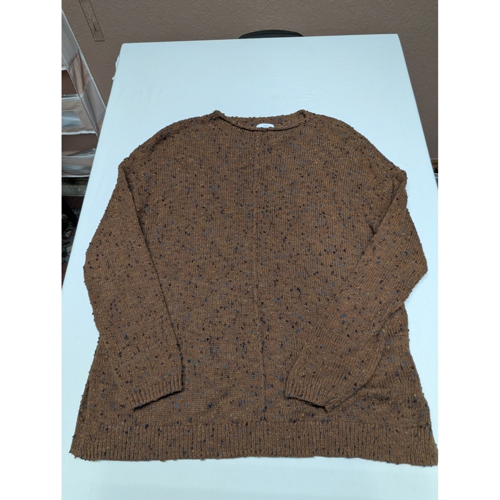 J. Jill Brown Marled Oversized Crewneck Sweater Cotton Blend Large SSW253711
